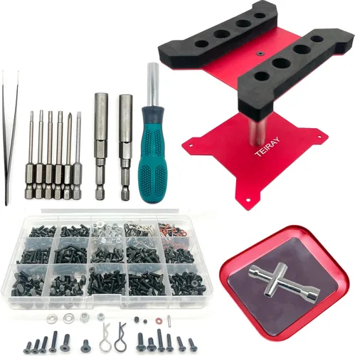 Juego de herramientas de reparación de soporte de trabajo de reparación de automóvil a control remoto, rotación de 360 grados y 600 piezas de Rojo