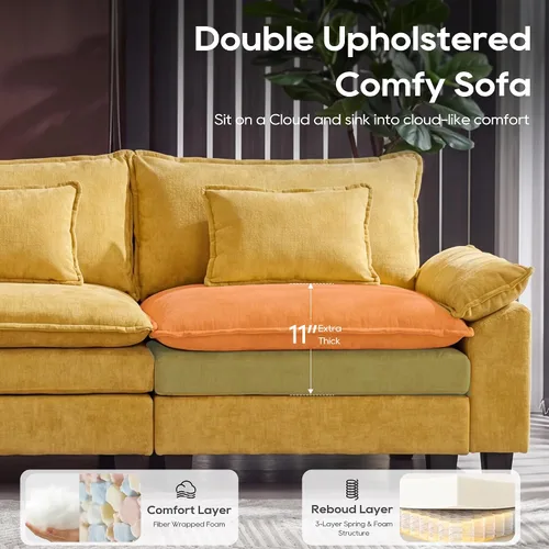 Miniatura 4 de URRED Sofá modular de gran tamaño, 87 pulgadas en forma de L, moderno y cómodo sofá nube con otomana móvil y almohadas, sofás de asiento profundo