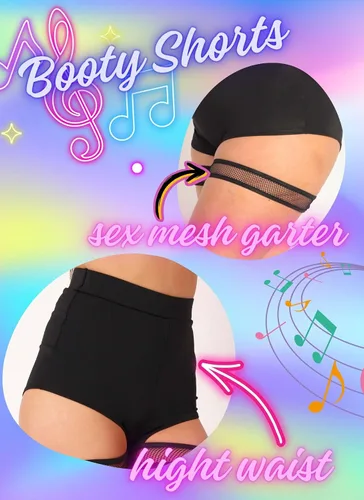 Miniatura 9 de Pantalones cortos para mujer, sexy, rave, color negro, para yoga, baile, bikini de cintura alta, traje de concierto de música