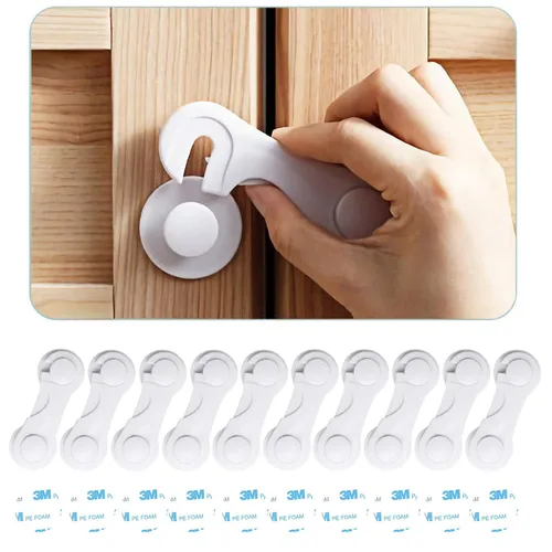 Miniatura 10 de Cerraduras de seguridad para armarios infantiles (paquete de 10) – Pestillos a prueba de bebés para cajones, asiento de inodoro, nevera, horno