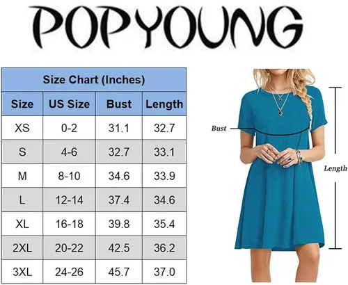 Miniatura 6 de POPYOUNG Womens 2023 Summer Casual T-Shirt Dress Short Sleeves Swing Boho Beach Cover up