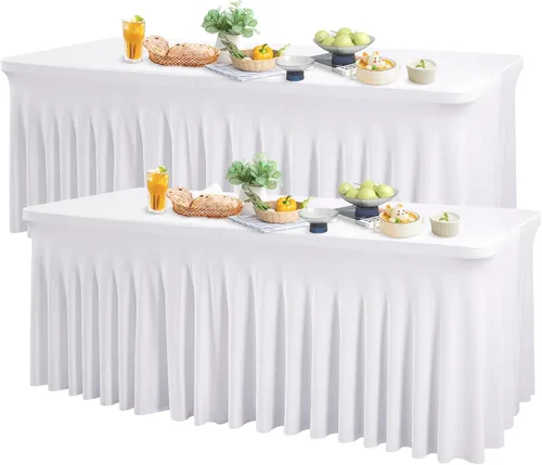 Miniatura 21 de Wish Care Paquete de 2 manteles de elastano elástico azul bebé para mesas rectangulares de 4 pies, manteles ajustables sin arrugas de 4 pies