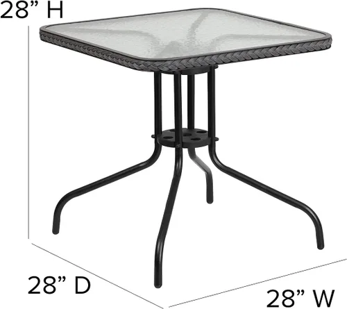 Miniatura 5 de Flash Furniture Mesa cuadrada de metal de vidrio de 28 pulgadas con borde de ratán gris y 4 sillas apilables de ratán gris Transparente/Gris