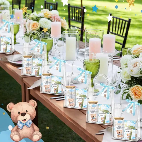Miniatura 2 de Reallnaive Juego de 6 Premios de Juego de Baby Shower de Oso para Jugadores Ganadores Vasos con Tapas Pajitas Rodillo para Cara Bolígrafos Cuadernos