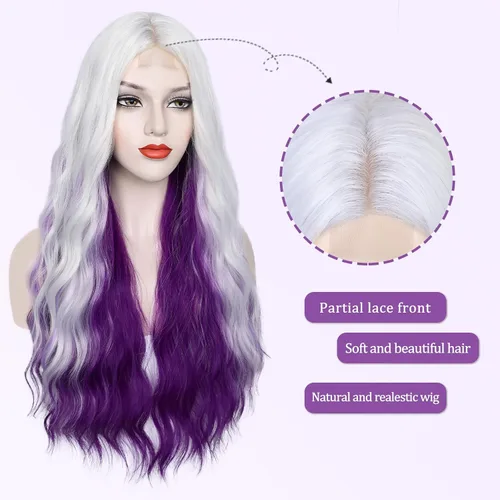 Miniatura 29 de Peluca azul larga natural ondulada sintética de fibra resistente al calor, peluca azul con ondas de agua para Halloween, cosplay, fiesta diaria Azul