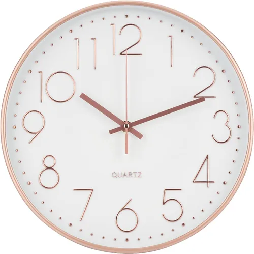 Reloj de pared de 12 pulgadas, silencioso, sin tictac, moderno, estilo simple, redondo, decorativo, con esfera estereoscópica de cuarzo, para Oro