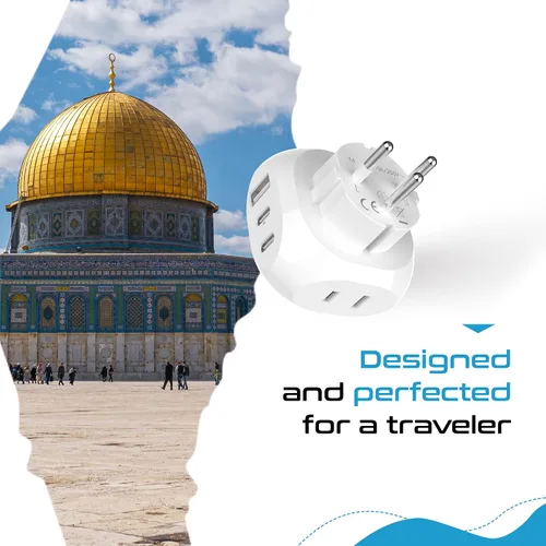 Miniatura 3 de Ceptics Israel, Palestine Travel Plug Adapter - Tipo H - 5 entradas con 20W PD-QC 3.1A Dual USB-C y USB - Peso ligero - Perfecto para teléfonos