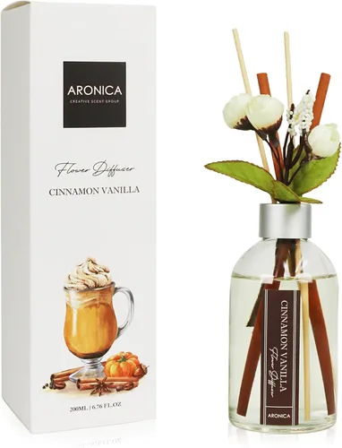 Aronica Difusor de Aroma de Canela para Cocina, Decoraciones de Oficina, Aroma de Vainilla y Canela, Difusor de Varillas de Flores, Aroma en Canela