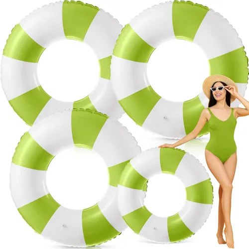 Miniatura 28 de Foilswirl Flotadores inflables jumbo de 47.24 pulgadas para piscina, anillos de piscina a rayas azules y blancas, tubo inflable para mujeres