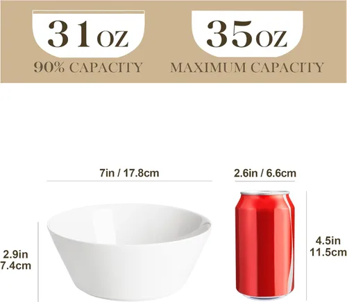 Miniatura 2 de MALACASA Juego de 4 cuencos de sopa de 35 onzas, cuencos de porcelana blanca, cuencos profundos para cocina, cuencos grandes de cerámica para sopa