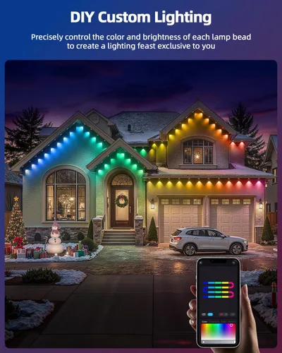 Miniatura 3 de REYLAX Luces permanentes para exteriores de 100 pies con 60 luces LED, luces de alero RGB+IC, IP67 impermeable, múltiples escenas para decoración