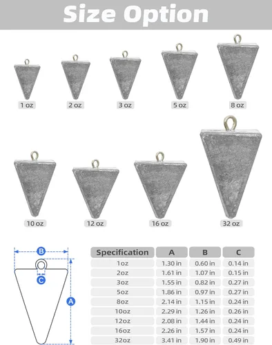 Miniatura 5 de BLUEWING Pyramid Sinkers Pesas de pesca de plomo 1oz, 2oz, 3oz, 5oz, 8oz, 10oz, 12oz, 16oz, 32oz para agua salada