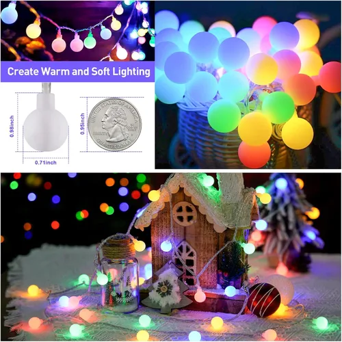 Miniatura 3 de JMEXSUSS 100 luces LED de Navidad a pilas para interiores y exteriores, impermeables, 33 pies, luces de globo en cadena con pilas con control Varios