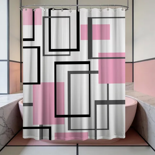Miniatura 18 de Cortina de Ducha en Blanco y Negro Geométrica Cortinas de Ducha para Decoración de Baños de Hombres Juego de Cortina de Baño en Negro Blanco y Gris