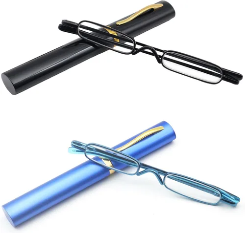 Mini gafas de lectura delgadas tipo bolígrafo con estuche de clip portátil, lectores de bolsillo pequeños para hombres y mujeres