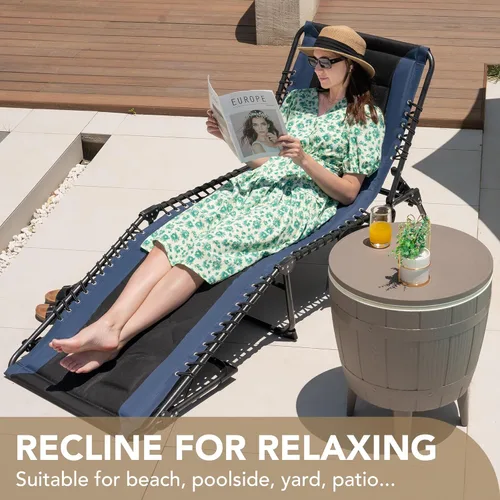 Miniatura 8 de Devoko Silla reclinable plegable portátil acolchada de 4 pliegues para exteriores de servicio pesado con almohada y bolsillo lateral para patio, Azul