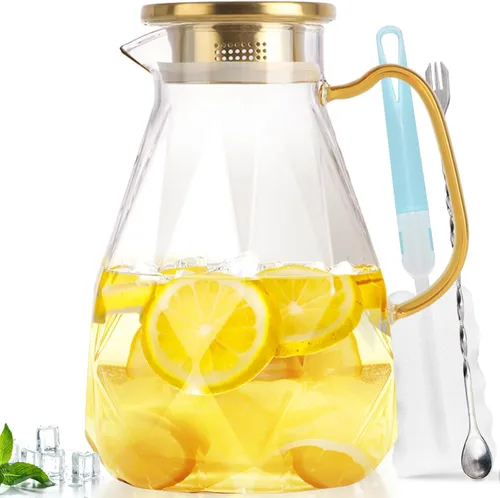 Miniatura 12 de Jarra de vidrio, jarra de vidrio de 1.5 litros con tapa, jarras y jarras de vidrio, jarra de té helado, jarra de agua con asa, jarra de vidrio