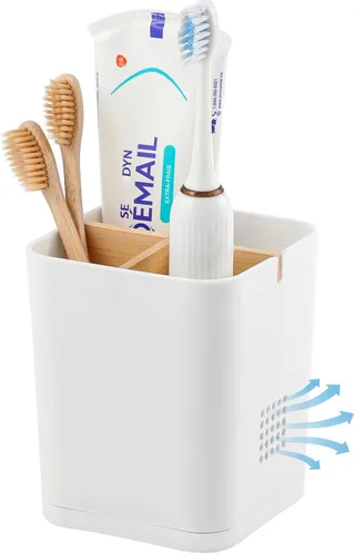 Soporte para cepillo de dientes eléctrico de 3 ranuras con divisores de bambú para baños, organizador de cepillos de dientes y pasta de dientes de