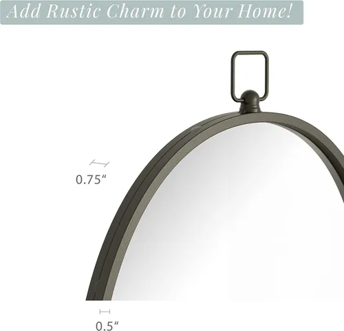Miniatura 6 de Barnyard Designs Espejo redondo de pared de tocador de baño de 24 pulgadas con colgador de cerradura, marco de metal circular para dormitorio