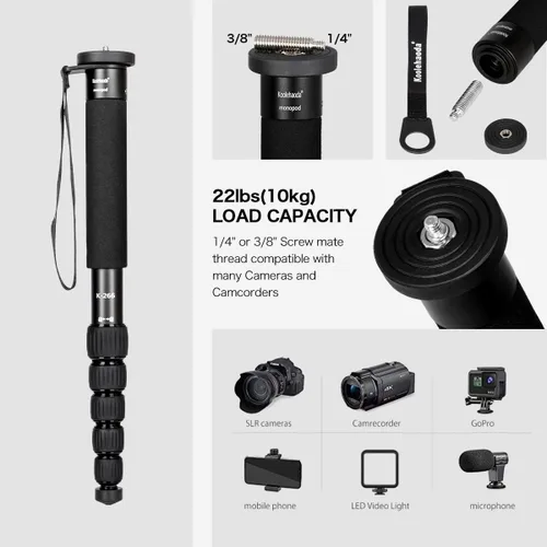 Miniatura 2 de Koolehaoda Monopod para cámara portátil de aluminio de 61 pulgadas, telescópico de 6 secciones, plegable es de solo 15 pulgadas, monopie compacto