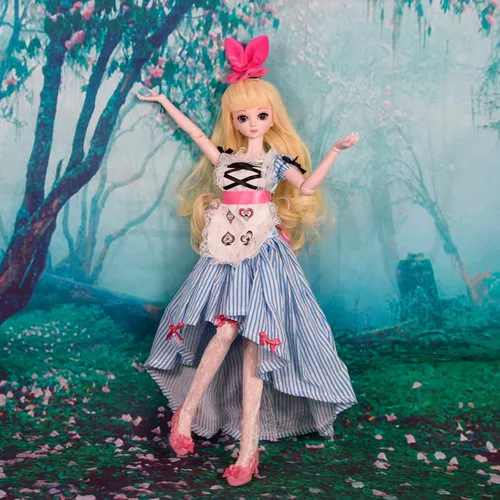 Miniatura 7 de Muñeca BJD de 1/4 de 18 pulgadas, 18 pulgadas, articulada con bola, 18 figuras de acción, vestido de muñeca de princesa Alice + peluca + horquilla +