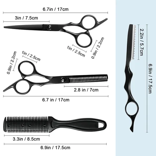 Miniatura 3 de Juego de 11 tijeras profesionales para el cabello, suministros de peluquería de acero inoxidable, incluyendo tijeras rectas, tijeras para adelgazar