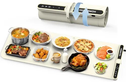 Miniatura 14 de Tapete de calentamiento de alimentos extragrande, bandeja de calentamiento eléctrico de calentamiento rápido con 9 ajustes de temperatura y Gris