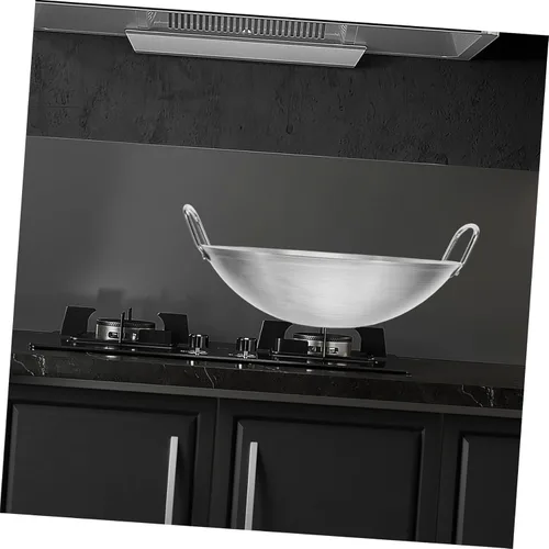 Miniatura 7 de STOBAZA Olla de cocina Sartén de acero inoxidable Sartén de acero Wok de fondo plano para cocinar herramienta de cocina multifunción