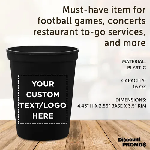 Miniatura 4 de DISCOUNT PROMOS Vasos de plástico personalizados para estadios, 16 onzas, juego de 100, paquete personalizado a granel, perfecto para cumpleaños