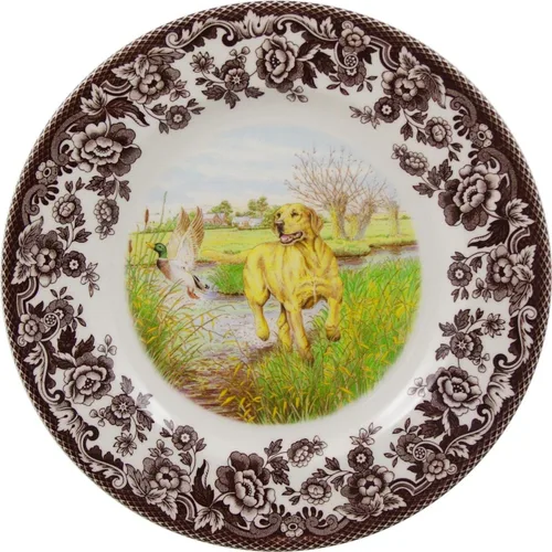 Miniatura 17 de Spode Woodland - Plato de ensalada de porcelana fina, diseño de lucioperca con borde floral marrón, vajilla clásica de campo inglés para cenas