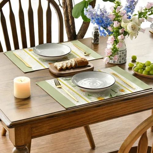 Miniatura 3 de Artoid Mode Juego de 4 manteles individuales con diseño de margaritas y hojas de eucalipto para mesa de comedor, 12 x 18 pulgadas, primavera