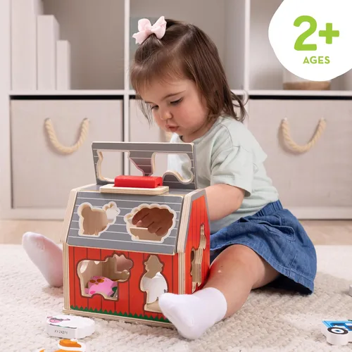 Miniatura 8 de Melissa & Doug Granero de juguete de madera para llevar, juego portátil de 11 piezas para niños pequeños con animales de granja y techo desplegable