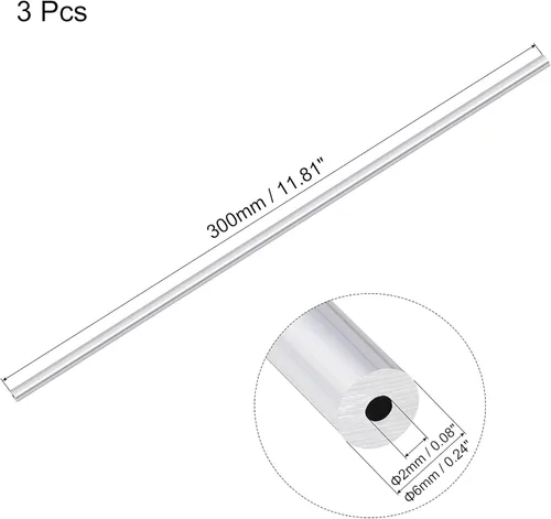 Miniatura 2 de uxcell 6063 Tubo redondo de aluminio 0.236 in OD 0.079 in Diámetro interior 11.811 in Longitud Tubería 3 PC