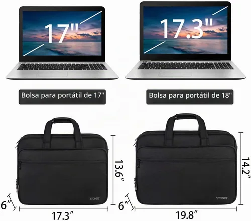 Miniatura 7 de Bolsa de 17" para computadora portable, maletín de viaje con organizador, correa para colgar al hombro expansible, impermeable, para llevar