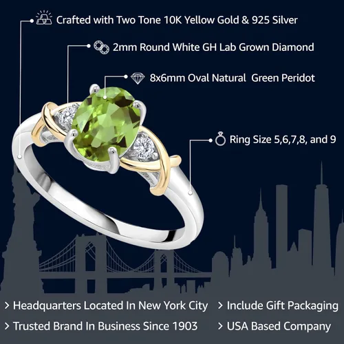 Miniatura 103 de Anillo de compromiso de oro amarillo de 10 quilates y plata 925 con piedra natal y diamantes cultivados en laboratorio para mujer, ovalado de 0.315