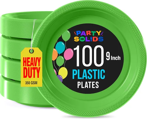 Miniatura 26 de Exquisitos platos de plástico rojo Party Solids para fiesta, platos desechables rojos de 9 pulgadas, juego de vajilla de plástico resistente, 100