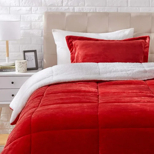Miniatura 20 de Amazon Basics Juego de ropa de cama de 3 piezas, Sherpa de micromink, ultrasuave, edredón cálido para todas las estaciones, tamaño King, azul Azul