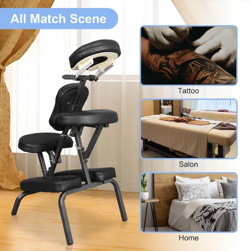 Miniatura 5 de LEMY Silla de masaje portátil, silla plegable de tatuaje con base facial para spa, terapia, salón de belleza, negro