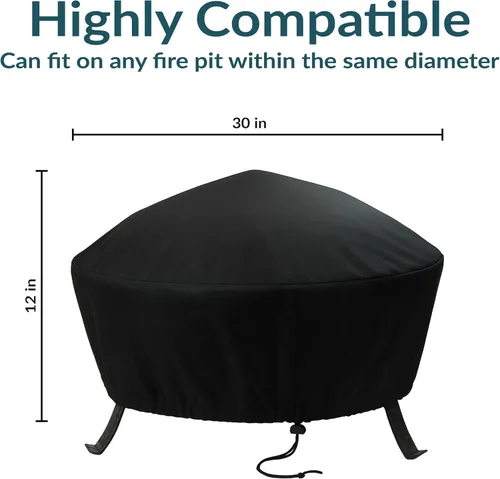 Miniatura 5 de Sunnydaze - Cubierta redonda para hoguera de 30 pulgadas, cubierta para hogueras al aire libre, PVC resistente a la intemperie con cierre de cordón