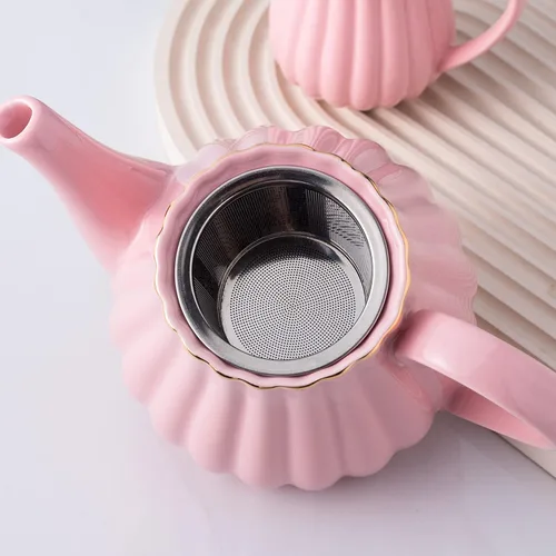 Miniatura 4 de Jusalpha Servicio para 6 tazas de café/taza de té rosa de porcelana fina, tazas y platillo de 8 onzas, con tetera, tazón de azúcar, cucharaditas