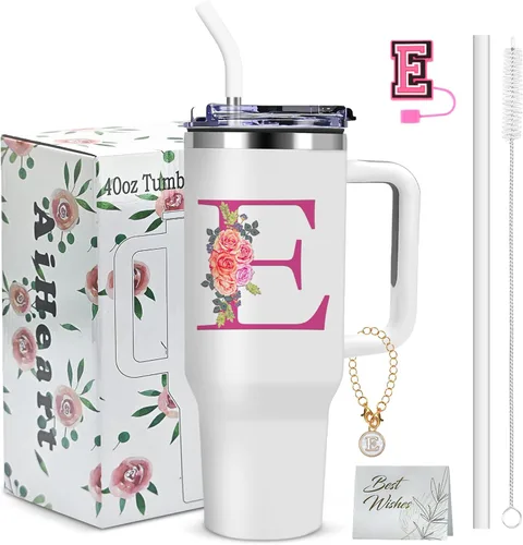 Miniatura 11 de Regalos de cumpleaños para mujeres, vaso con monograma con asa, regalos personalizados para mamá, regalo con monograma para mujer, vasos