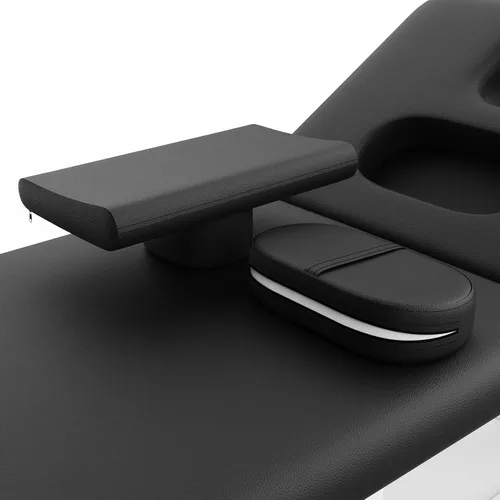Miniatura 5 de Mesa de masaje estacionaria ancha negra con respaldo para mesa de tratamiento, mesa de terapia física, cama facial de spa, marco de metal, piel Negro