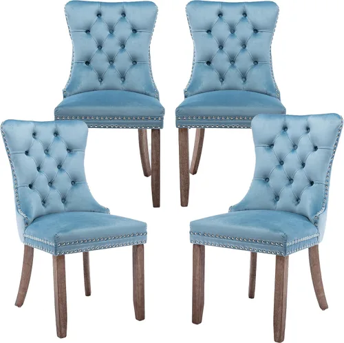 Miniatura 96 de LKTART Juego de 2 sillas de comedor de terciopelo, sillas de comedor copetudas con ribete de anillo de clavo, silla de comedor tapizada con patas