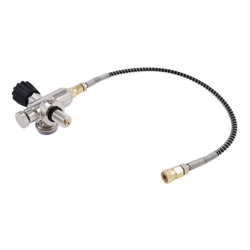 Miniatura 7 de TUXING 4500PSI/300Bar Pcp Tanque DIN Válvula Buceo Adaptador de doble calibre con manguera de 24 "tanque Paintball HPA, estación de llenado de aire