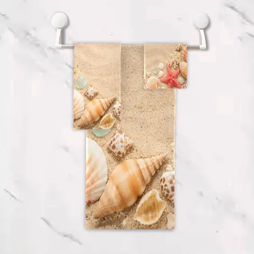 Miniatura 5 de ALAZA Juego de 3 toallas de playa con diseño de estrellas de mar en la playa, toalla de mano, toalla de baño, toalla suave y fina para invitados