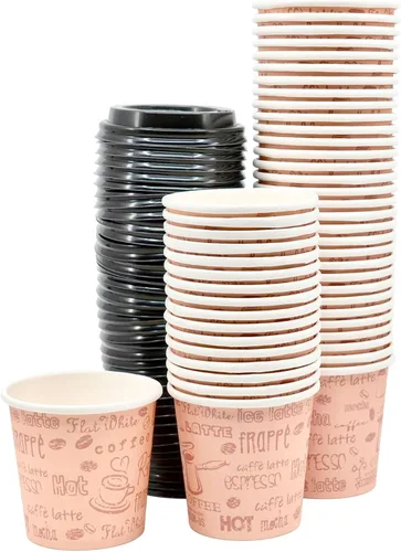 Miniatura 8 de Vasos de papel espresso desechables de 4 onzas con tapas negras, 50 juegos, impresión, tomas de muestra de porciones pequeñas (50, impresión)