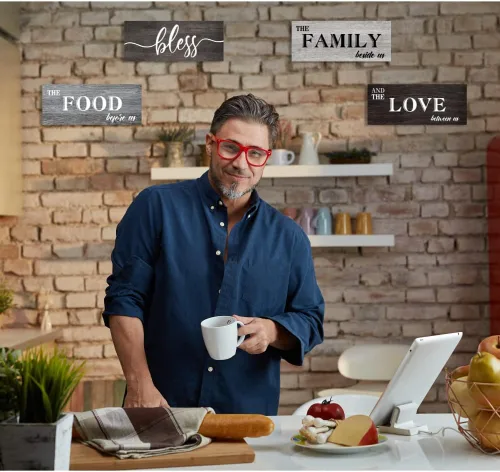 Miniatura 2 de Creoate 4 letreros de amor para la familia con la bendición de alimentos para la cocina, decoración rústica de casa de campo, decoración colgante