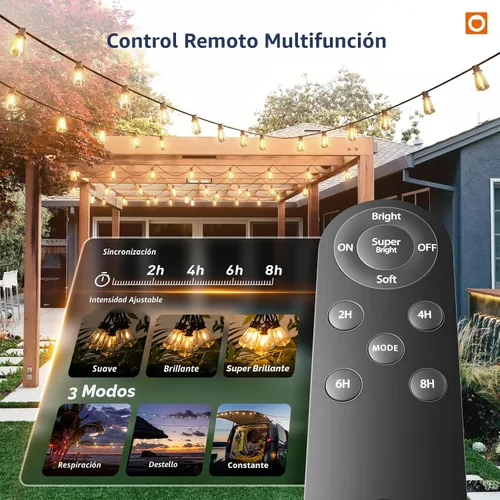Miniatura 4 de addlon Luces de Cadena Solares de 102 pies (96+6) para exteriores con control remoto, 30 horas + luces de patio impermeables de larga duración, luz
