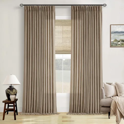 Miniatura 159 de Cortinas de lino natural con pliegues fruncidos de 120 pulgadas de largo para sala de estar, cortinas plisadas con ganchos y lengüeta trasera