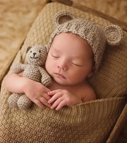 Miniatura 8 de Accesorios de fotografía para recién nacidos, trajes de sesión de fotos, lindo juego de regalo hecho a mano de punto de ganchillo para bebé niño